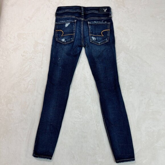 American Eagle Jeans Blue Distressed Casual Super Low Jegging Women's Size 6 - Picture 12 of 14